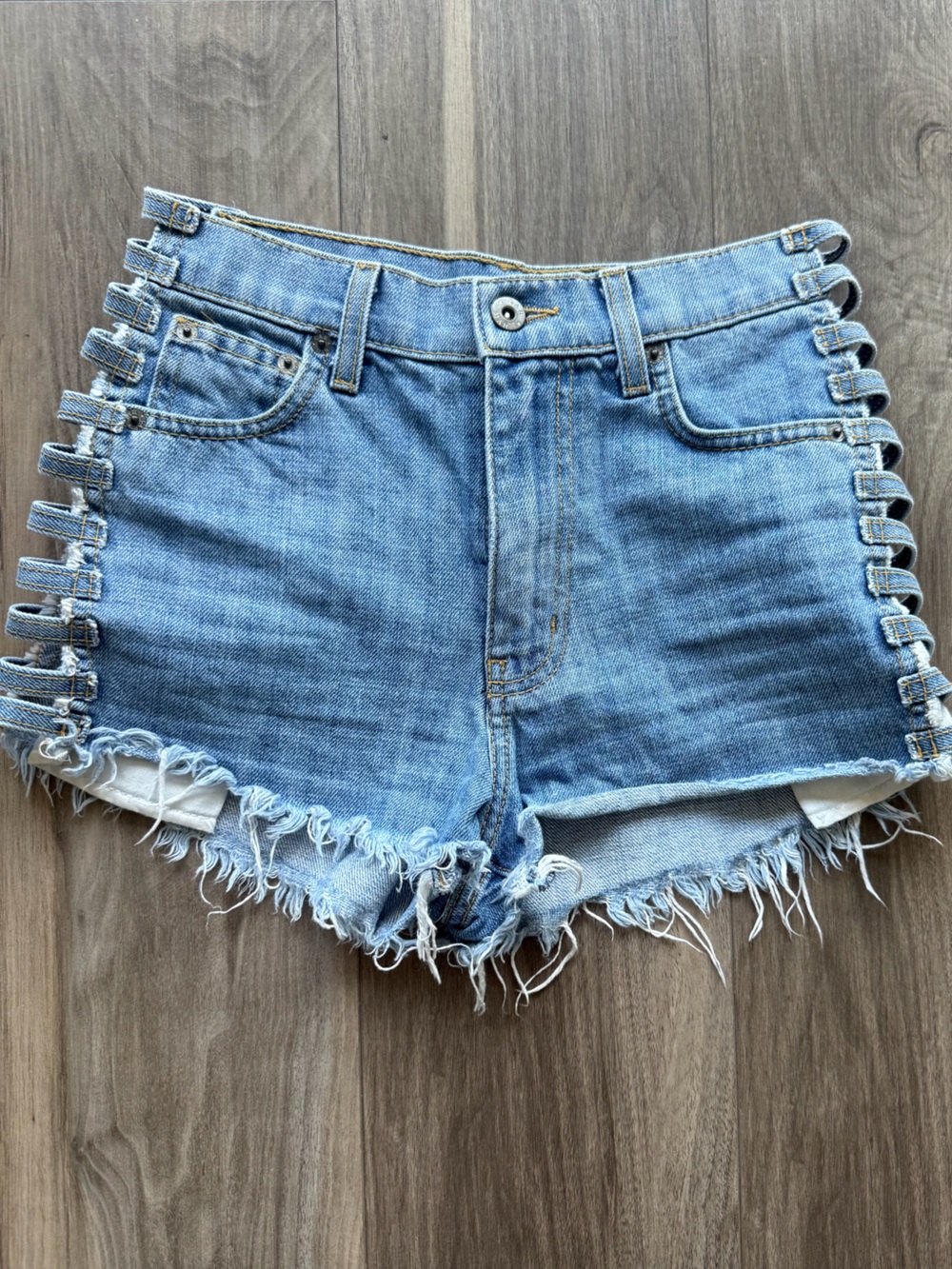 Carmar Light Blue Distressed Side-Ladder Denim Shorts
